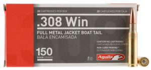 Aguila 1E308110 Rifle 308 Win 150 Gr Full Metal Jacket Boat Tail (FMJBT) 20 Bx/