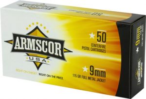 Armscor Precision Inc 9mm Luger 115 grain Full Metal Jacket Centerfire Pistol Ammunition