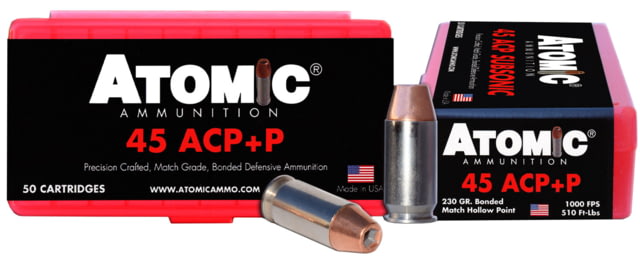 Atomic 00433 Pistol 45 ACP +P 230 Gr Bonded Match Hollow Point 50 Bx/ 10 Cs