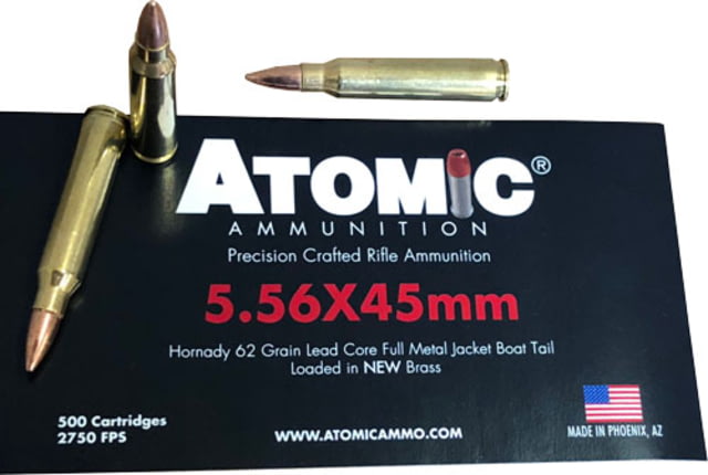 Atomic Ammunition Atomic Ammo 5.56×45 500 Rounds 62gr. Hornady Fmj Bulk-pack