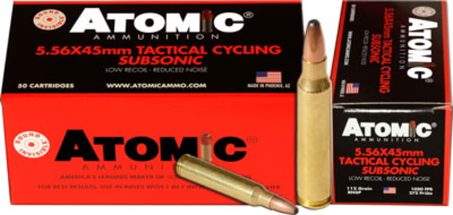 Atomic Ammunition Atomic Ammo 5.56×45 Subsonic 112gr. Round Nose Sp 50-pack