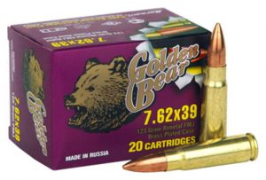 Bear Ammunition Golden Bear 7.62×39 123gr. Full Metal Jacket 500rd. Case