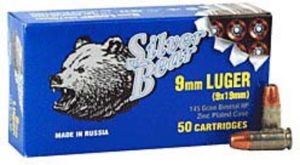 Bear Ammunition Silver Bear 9mm Luger 145gr Hollow-point Zinc Plated 50pk