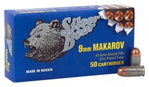 Bear Ammunition Silver Bear 9x18 Makarov 94gr. Fmj-rn Zinc Plated Case 50-pk
