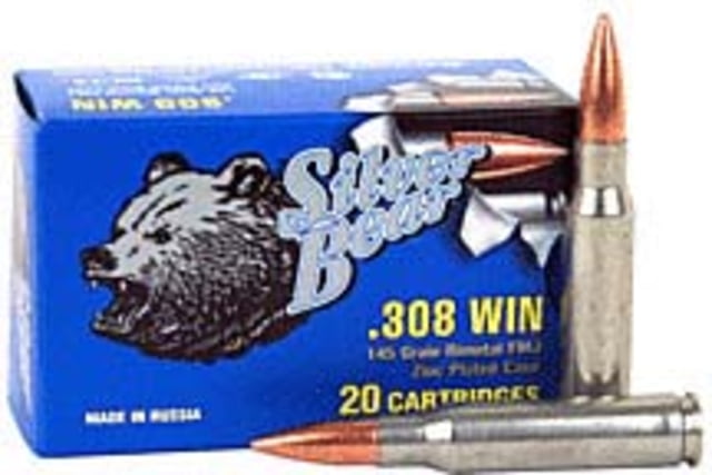 Bear Ammunition Silver Bear Ammo .308 Win. 145gr. Fmj Zinc Plated 20-pack