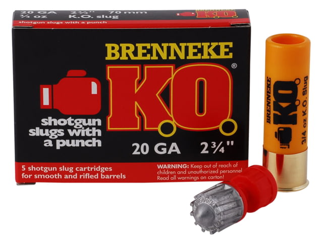 Brenneke SL202KO K.O. 20 Gauge 2.75" 3/4 Oz Slug Shot 5 Bx/ 50 Cs