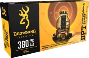 Browning BPT Performance Target Pistol .380 ACP 95 Grain Full Metal Jacket Brass Cased Centerfire Pistol Ammunition