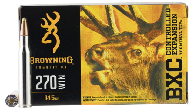 Browning BXC .270 Winchester 145 Grain Controlled Expansion Terminal Tip Brass Cased Centerfire Rifle Ammunition