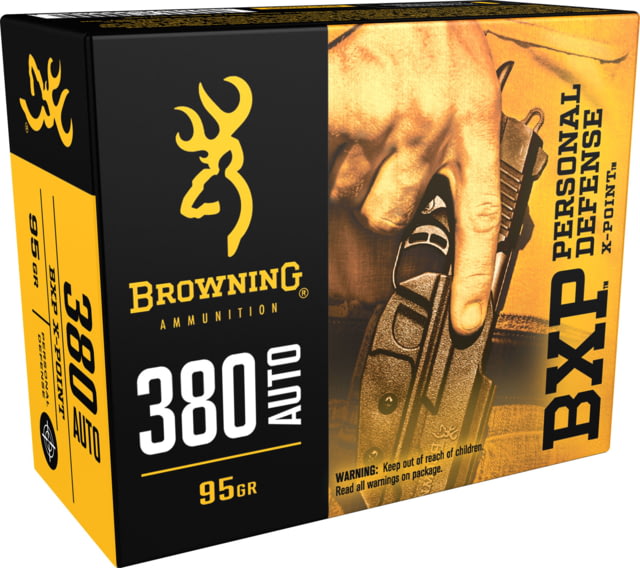 Browning BXP .380 ACP 95 Grain Jacketed Hollow Point Brass Cased Centerfire Pistol Ammunition