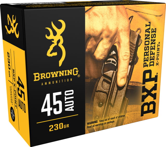 Browning BXP .45 ACP 230 Grain Jacketed Hollow Point Brass Cased Centerfire Pistol Ammunition