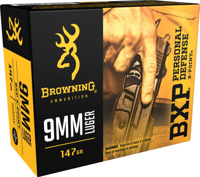 Browning BXP 9mm Luger 147 Grain Jacketed Hollow Point Brass Cased Centerfire Pistol Ammunition