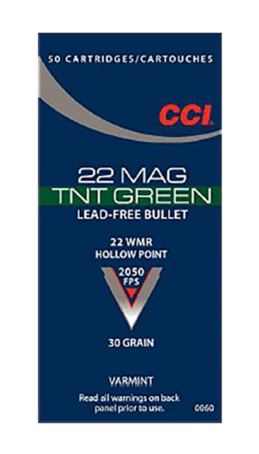 CCI 0060 Varmint TNT Green 22 Mag 30 Gr Hollow Point (HP) Rimfire Ammunition