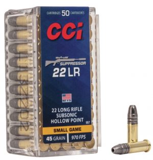 CCI Ammunition 22 Suppressor .22 Long Rifle 45 grain Jacketed Hollow Point Rimfire Ammunition