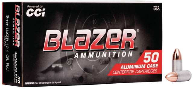CCI Ammunition Blazer Aluminum 9mm Luger 124 grain Full Metal Jacket Centerfire Pistol Ammunition