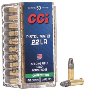 CCI Ammunition Pistol Match .22 Long Rifle 40 grain Lead Round Nose Rimfire Ammunition