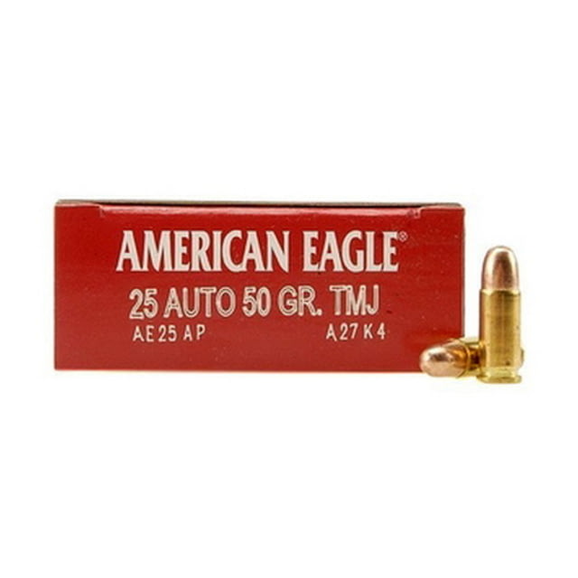 Federal Premium Centerfire Handgun Ammunition .25 ACP 50 grain Full Metal Jacket Brass Cased Centerfire Pistol Ammunition