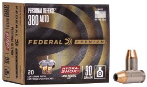 Federal Premium Centerfire Handgun Ammunition .380 ACP 90 grain Hydra-Shok Jacketed Hollow Point Centerfire Pistol Ammunition