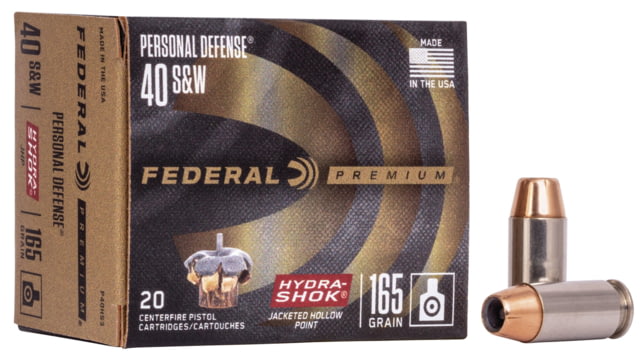 Federal Premium Centerfire Handgun Ammunition .40 S&W 165 grain Hydra-Shok Jacketed Hollow Point Centerfire Pistol Ammunition