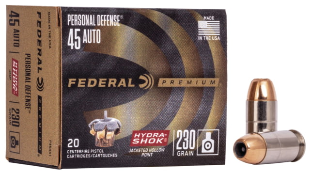 Federal Premium Centerfire Handgun Ammunition .45 ACP 230 grain Hydra-Shok Jacketed Hollow Point Centerfire Pistol Ammunition