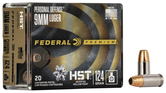 Federal Premium Centerfire Handgun Ammunition 9mm Luger 124 grain HST Jacketed Hollow Point Centerfire Pistol Ammunition