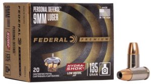 Federal Premium Centerfire Handgun Ammunition 9mm Luger 135 grain Hydra-Shok Jacketed Hollow Point Centerfire Pistol Ammunition