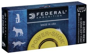 Federal Premium Power-Shok .22-250 Remington 55 grain Jacketed Soft Point Centerfire Rifle Ammunition