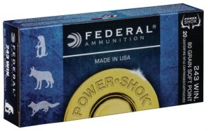 Federal Premium Power-Shok .243 Winchester 80 grain Jacketed Soft Point Centerfire Rifle Ammunition