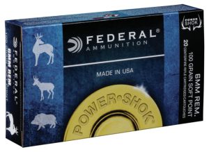 Federal Premium Power-Shok 6mm Remington 100 grain Jacketed Soft Point Centerfire Rifle Ammunition