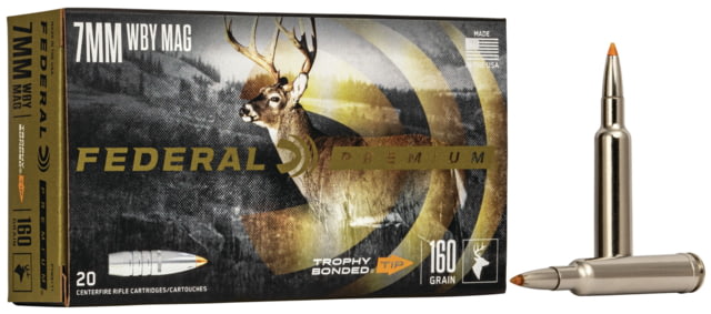 Federal Premium VITAL-SHOK 7mm Weatherby Magnum 160 grain Trophy Bonded Tip Centerfire Rifle Ammunition