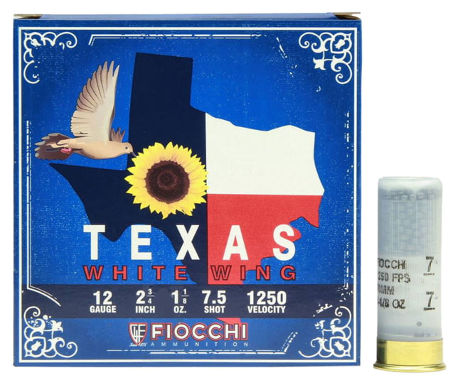 Fiocchi 12TWW187 Texas White Wing Dove Loads12 Gauge 2.75" 1 1/8 Oz 7.5 Shot 25
