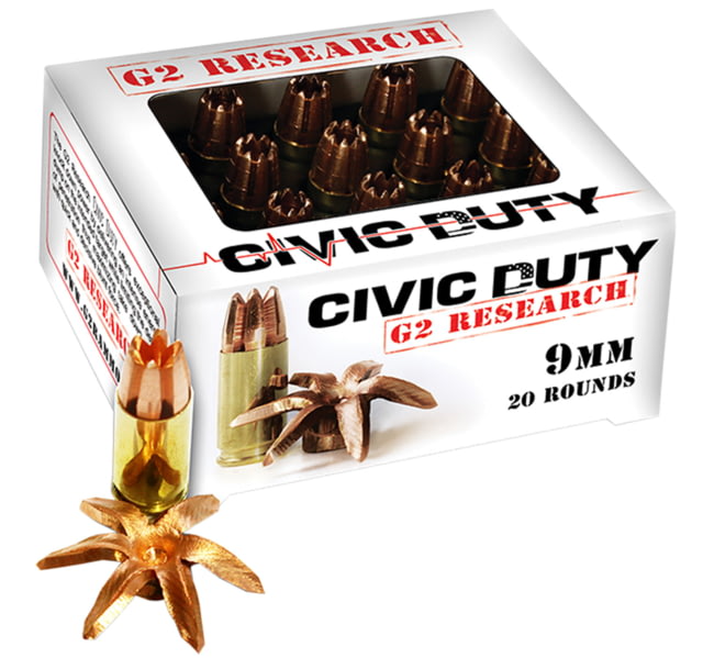 G2 Research CIVIC 9MM Civic Duty 9mm Luger 100 Gr Copper Expansion Projectile 2