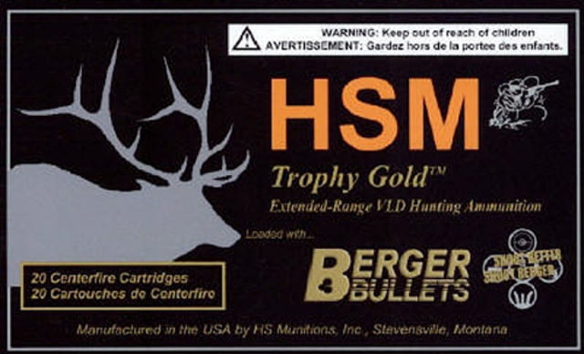 HSM BER338LAP300VLD Trophy Gold 338 Lapua Mag 300 Gr Hybrid Open Tip Match Tact
