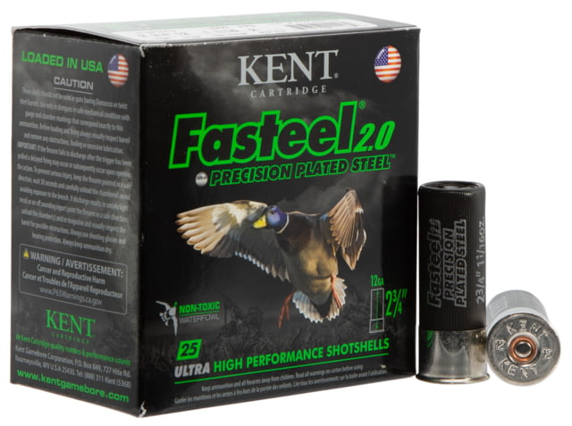 Kent Cartridge K122FS302 Fasteel 2.0 12 Gauge 2.75" 1-1/16 Oz 2 Shot 25 Bx/ 10 C