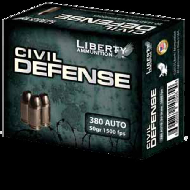 Liberty Ammunition Civil Defense .380 ACP 50 grain Hollow Point Brass Cased Centerfire Pistol Ammunition