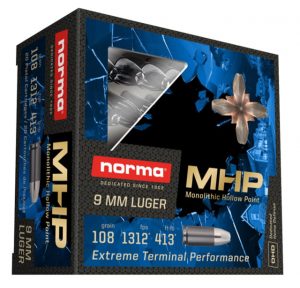 Norma MHP 9mm Luger 108 Grain Monolithic Hollow Point Brass Cased Centerfire Pistol Ammunition