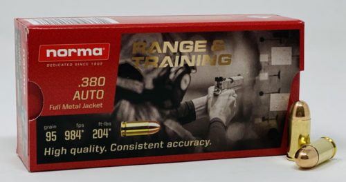 Norma Range Training FMJ .380 ACP 73 Grain Full Metal Jacket Brass Cased Centerfire Pistol Ammunition