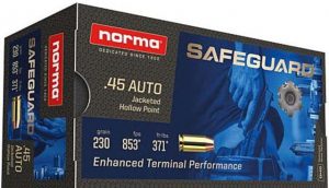 Norma Safeguard .45 ACP 230 Grain Jacketed Hollow Point Brass Cased Centerfire Pistol Ammunition