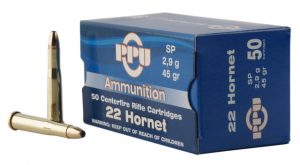 PPU PP22H Standard Rifle 22 Hornet 45 Gr Soft Point (SP) 50 Bx/ 20 Cs