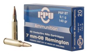 PPU PP708 Metric Rifle 7mm-08 Rem 140 Gr Pointed Soft Point Boat Tail (PSPBT) 2