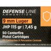PPU PPD91 Defense 9mm Luger 115 Gr Jacketed Hollow Point (JHP) 50 Bx/ 20 Cs