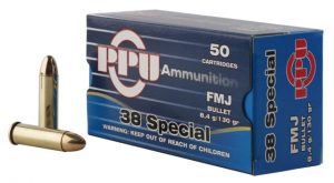 PPU PPH38SF Handgun 38 Special 130 Gr Full Metal Jacket (FMJ) 50 Bx/ 10 Cs