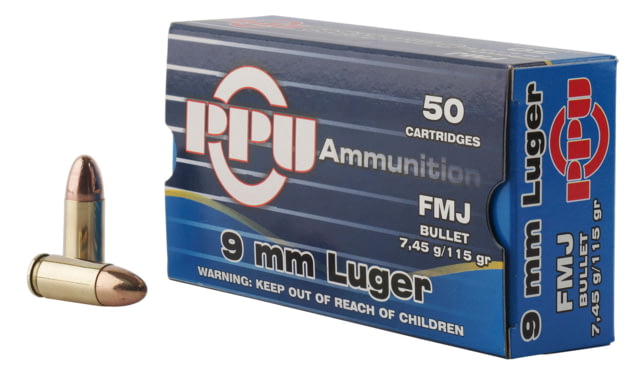 PPU PPH9F1 Handgun 9mm Luger 115 Gr Full Metal Jacket (FMJ) 50 Bx/ 20 Cs