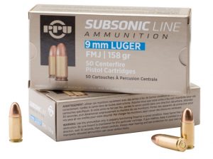 PPU PPS9MM Subsonic 9mm Luger Subsonic 158 Gr Full Metal Jacket (FMJ) 50 Bx/ 20
