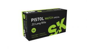 SK Pistol Match Spezial .22 Long Rifle 40 grain Lead Round Nose Brass Cased Rimfire Ammunition