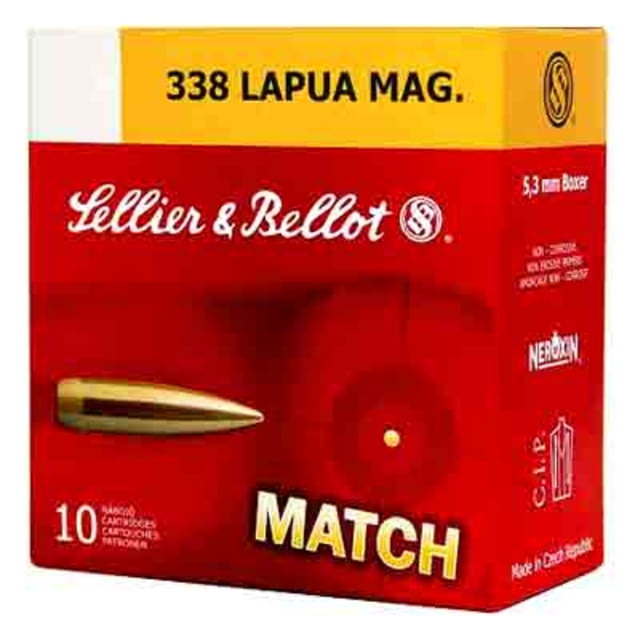 Sellier & Bellot Ammo .338 Lapua Mag Match 250gr Bthp 10-pack