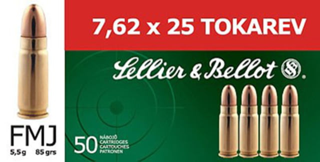 Sellier & Bellot SB762TOK Handgun 7.62x25mm Tokarev 85 Gr Full Metal Jacket (FM