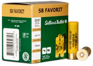 Sellier & Bellot Shotgun 20 Gauge 2.75 2 Shot Buckshot Centerfire Shotgun Slug Ammo