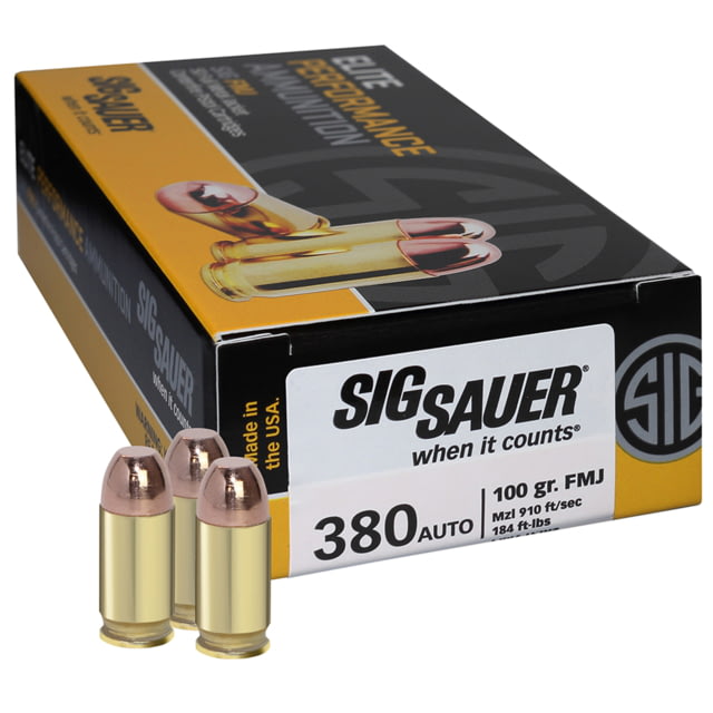 Sig Sauer Elite Performance .380 ACP 100 grain Full Metal Jacket Brass Cased Centerfire Pistol Ammunition