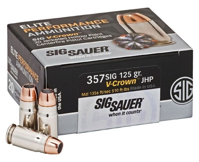 Sig Sauer Elite V-Crown .357 SIG 125 grain Jacketed Hollow Point Brass Cased Centerfire Pistol Ammunition