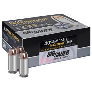Sig Sauer V-Crown Ammo .40 S&W 180 grain Jacketed Hollow Point Brass Cased Centerfire Pistol Ammunition
